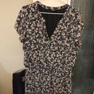 REITMANS BLACK FLORAL MINI DRESS WITH RUFFLED CAP SLEEVES